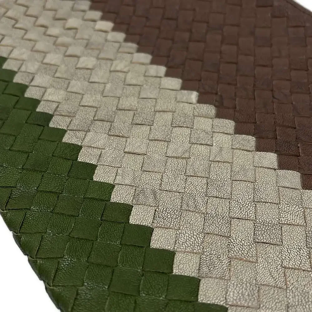 Bottega Veneta Intrecciato Clutch Bag Dark Brown Beige Dark Green